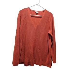 J. Jill V-neck Cotton Blend Sweater Orange Rust Size XL SKU 179